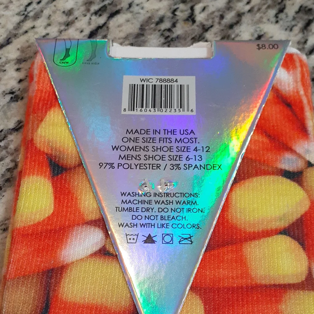 Candy Corn Allover Print Stretch Crew Socks New! Unisex